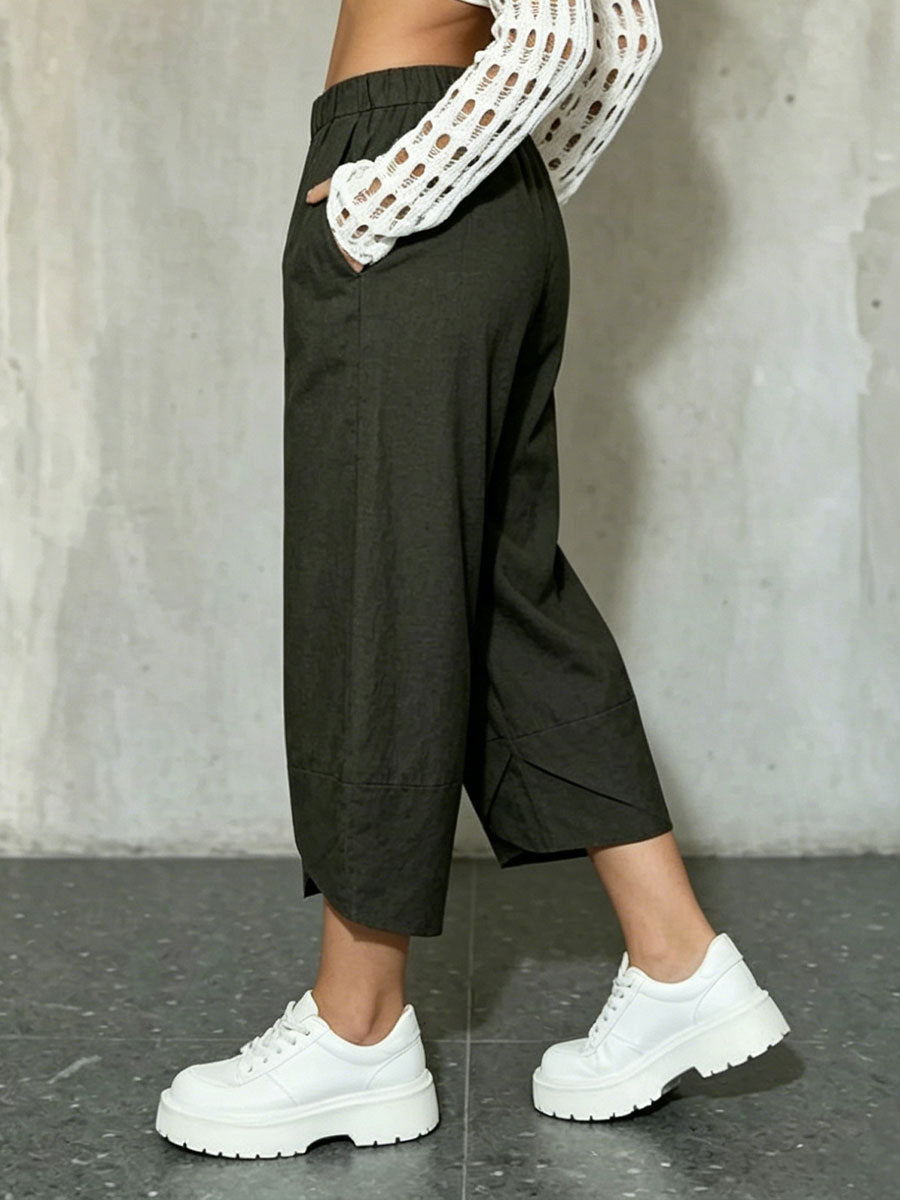 Women's Solid Color Loose Elegant Casual Simple Cotton And Linen Ninth Pants