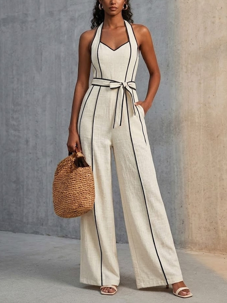 Women's Striped Decorated Jumpsuit
