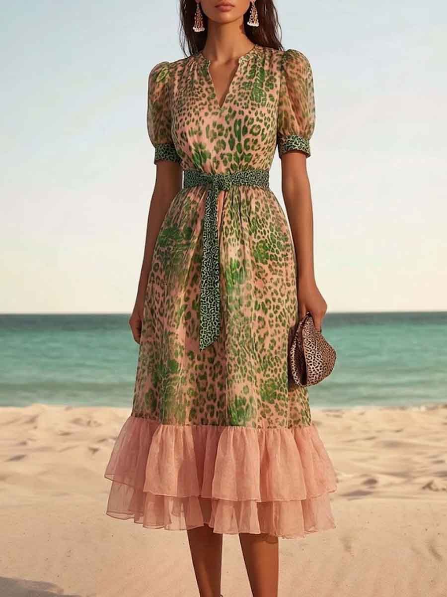 Women's Elegant Leopard-print Patchwork Dress