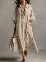 Women's Bohemian Loose-fit Striped Cotton-linen Dress