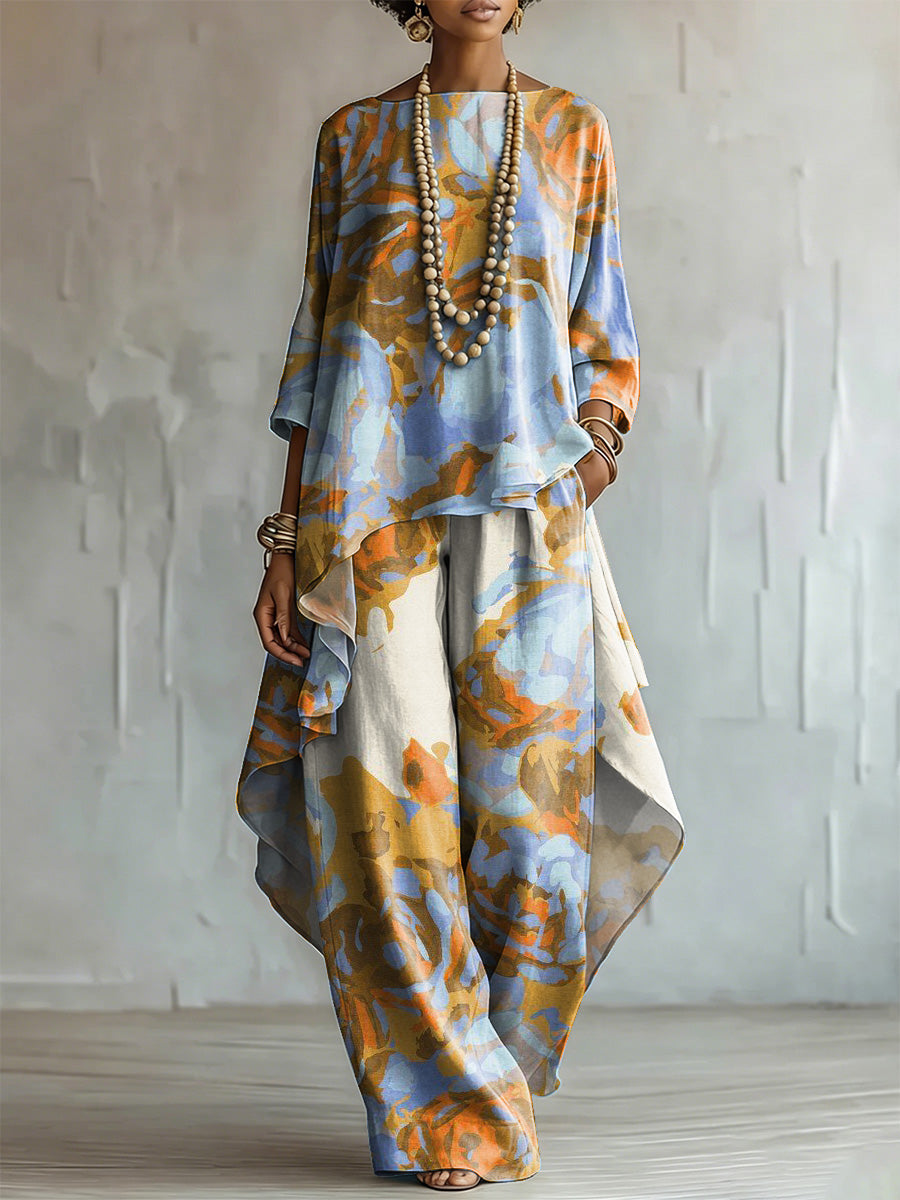 Elegant Artistic Floral Print Two-piece Set