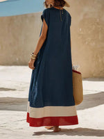 Women's Color-block Cotton-linen Dress — Casual Resort Style