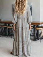 Women's Retro Striped Pattern Art Print Casual Cotton Linen Dress