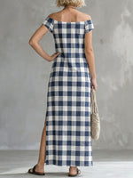 Women's Classic Plaid Off-shoulder Sleeveless Dress