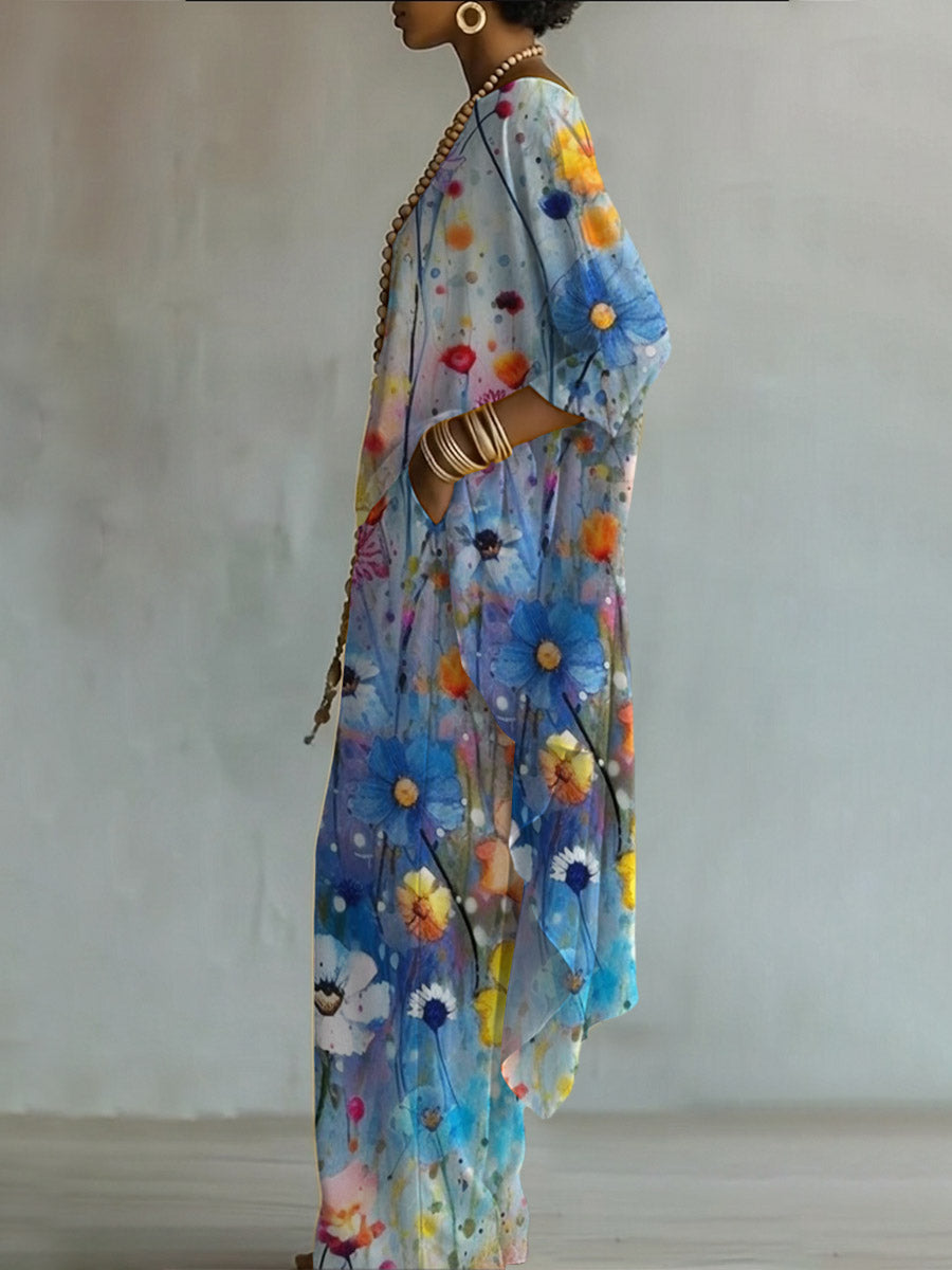 Women's Floral Art Print Casual Stylish 3/4 Sleeve Cotton Linen Suits