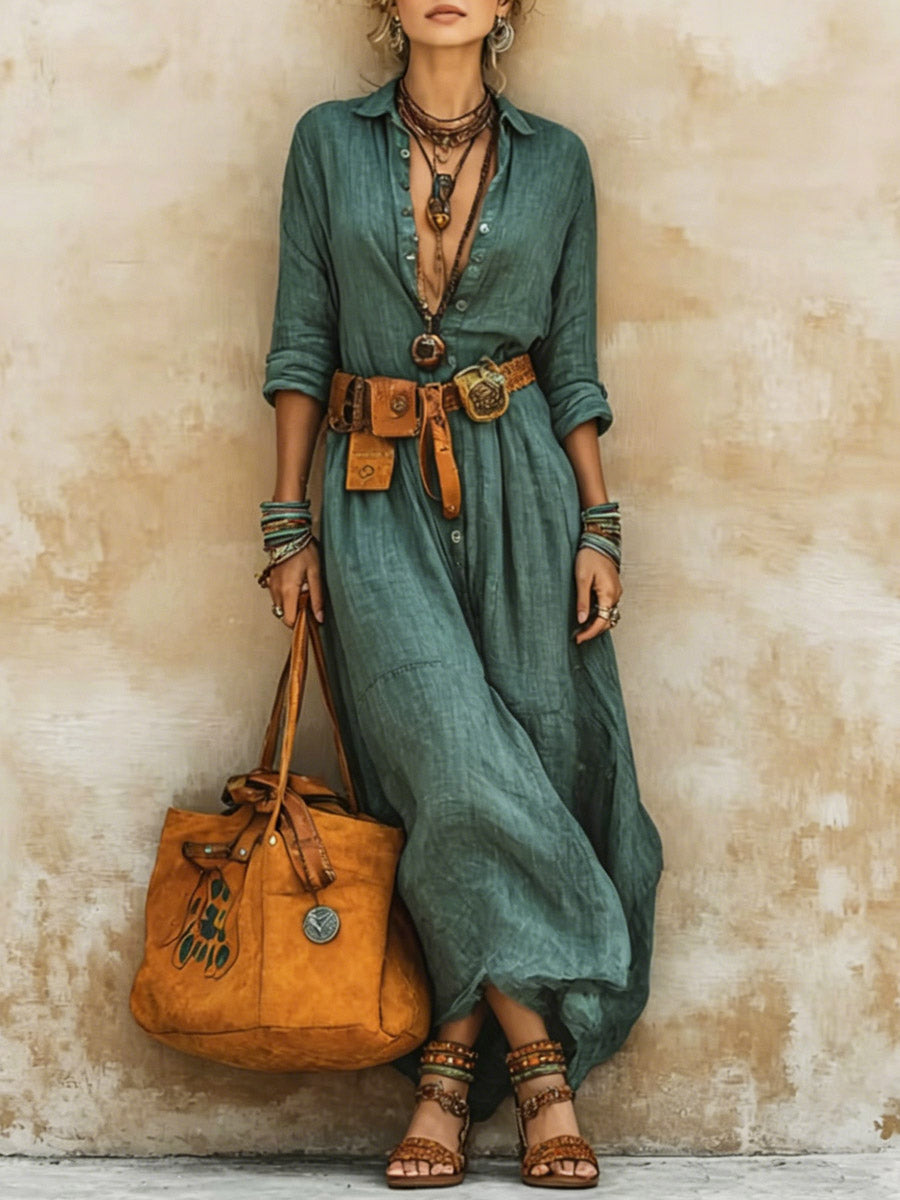 Women's Art Casual Vacation Cotton Linen Shirt Dress