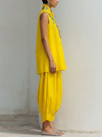 Casual Two-piece Set: Printed Linen And Cotton Top & Pants