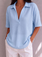 Casual Cozy Waffle-knit Polo Top