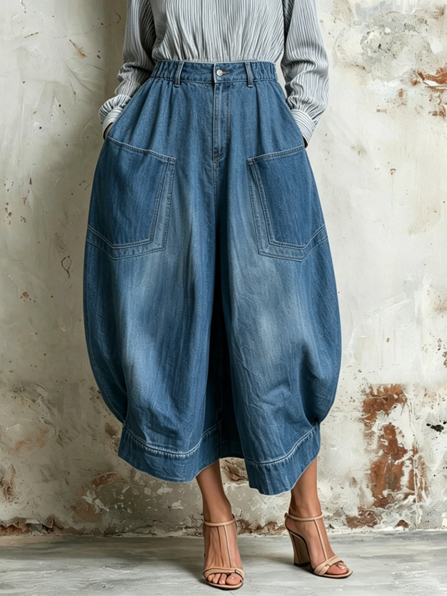 Women's Casual Pockets Stylish Elegant Denim Skirt