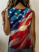 Independence Day American Flag Decorative Pattern Women's No Sleeve Cotton Shirt
