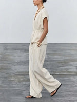 Women's Simple High-end Waist-cinching Cotton And Linen Set