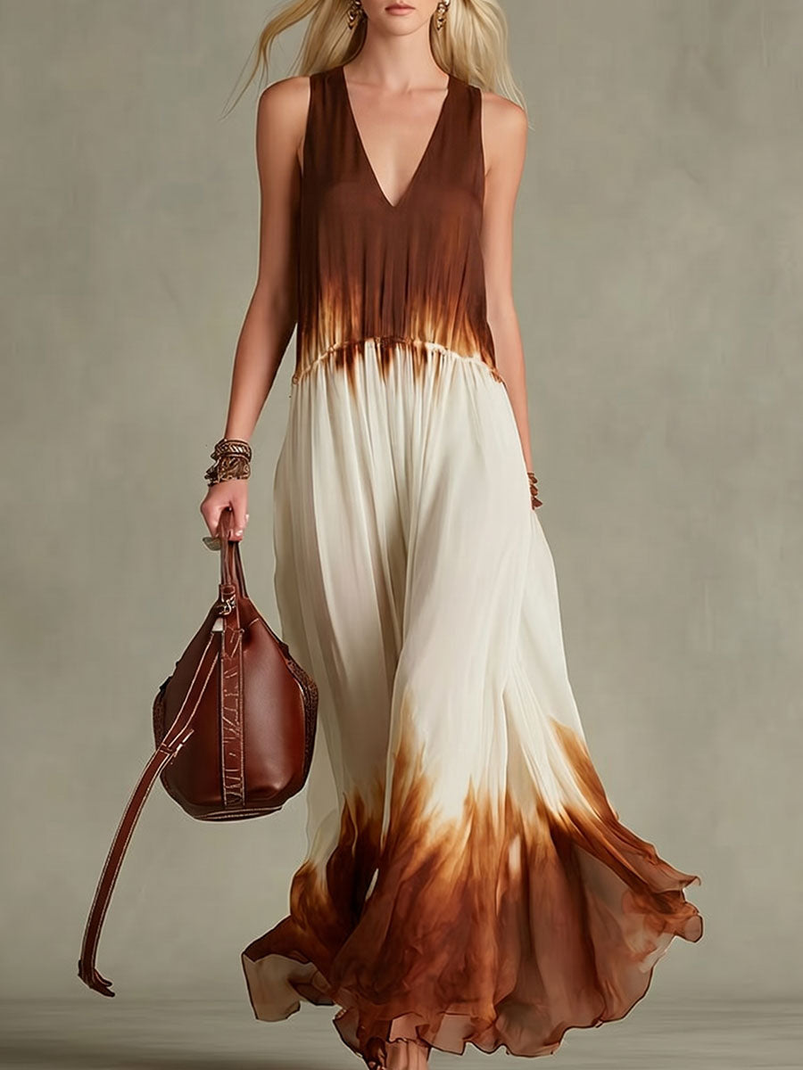 Women's V-neck Sleeveless Ombré Dress