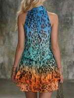 Women's V-neck Sleeveless Ombré Leopard Print Dress