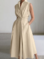 Women's Minimalist Solid-color V-neck Button-front Flared Dress