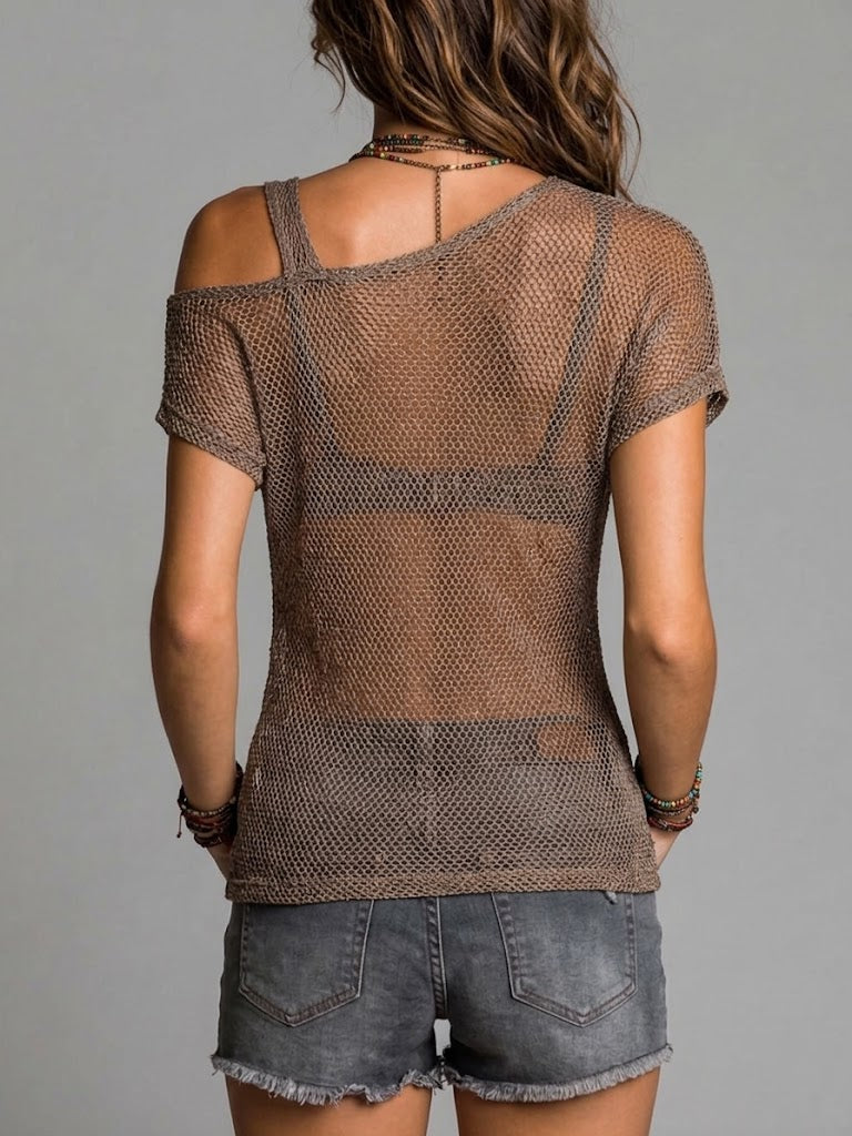 Women's Mesh Hollow Out One-shoulder Top