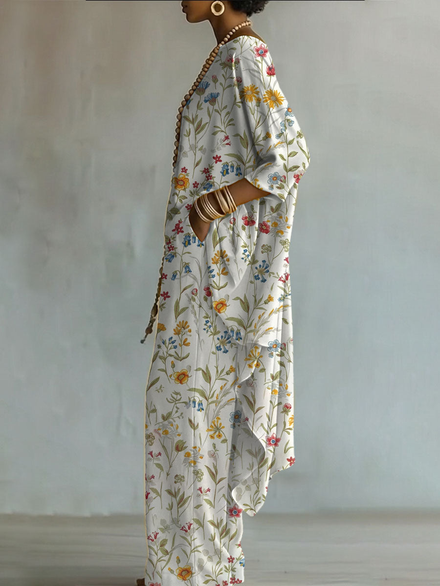 Elegant Retro Flowers Print Two-piece Set