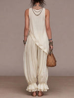 Women's Irregular Cut Sleeveless Top With Leopard Lantern Pants Set