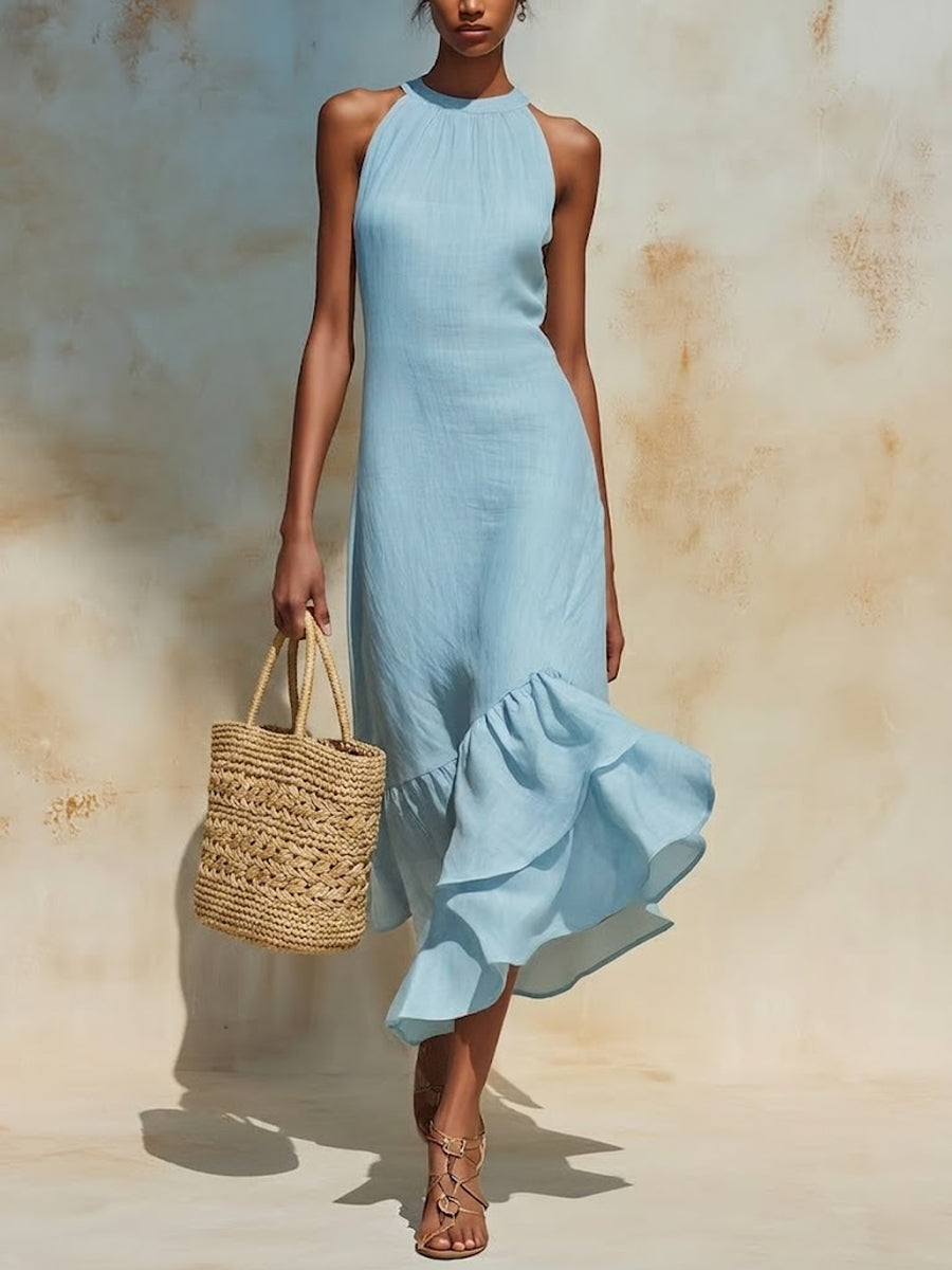Women's Sleeveless Dress With Ruffled Hem