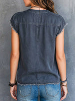 Women's Retro Zip Stylish Pockets Art Casual Denim Shirt