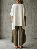 Women's Simple Loose Color-block Simple Cotton-linen Set