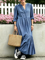 Women's Plaid Pattern Art Casual Long Sleeve Cotton Linen Dress