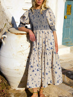 Women's Retro Floral Pattern Art Print Casual Cotton Linen Dress