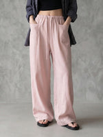 Women's Solid-color High-waisted Loose-fit Cotton-linen Wide-leg Pants