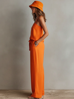Casual & Simple Bright Orange Cotton-linen Two-piece Set