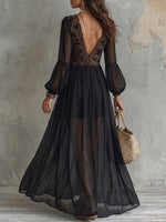 Boho Sexy V-neck Lace Backless Chiffon Dress
