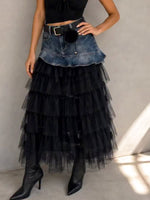 Stylish Casual Spliced mesh And Denim Skirt
