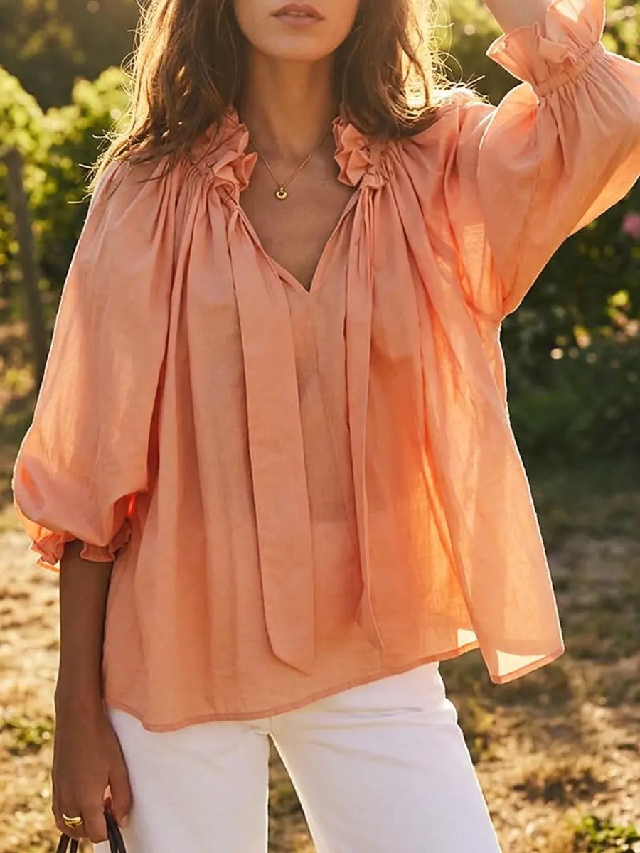 Women's Long-sleeved Cotton Blouse Shirt