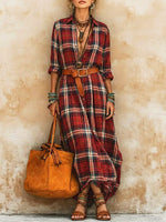 Women's Striped Elegant Art Casual Long Sleeve Cotton Linen Dress