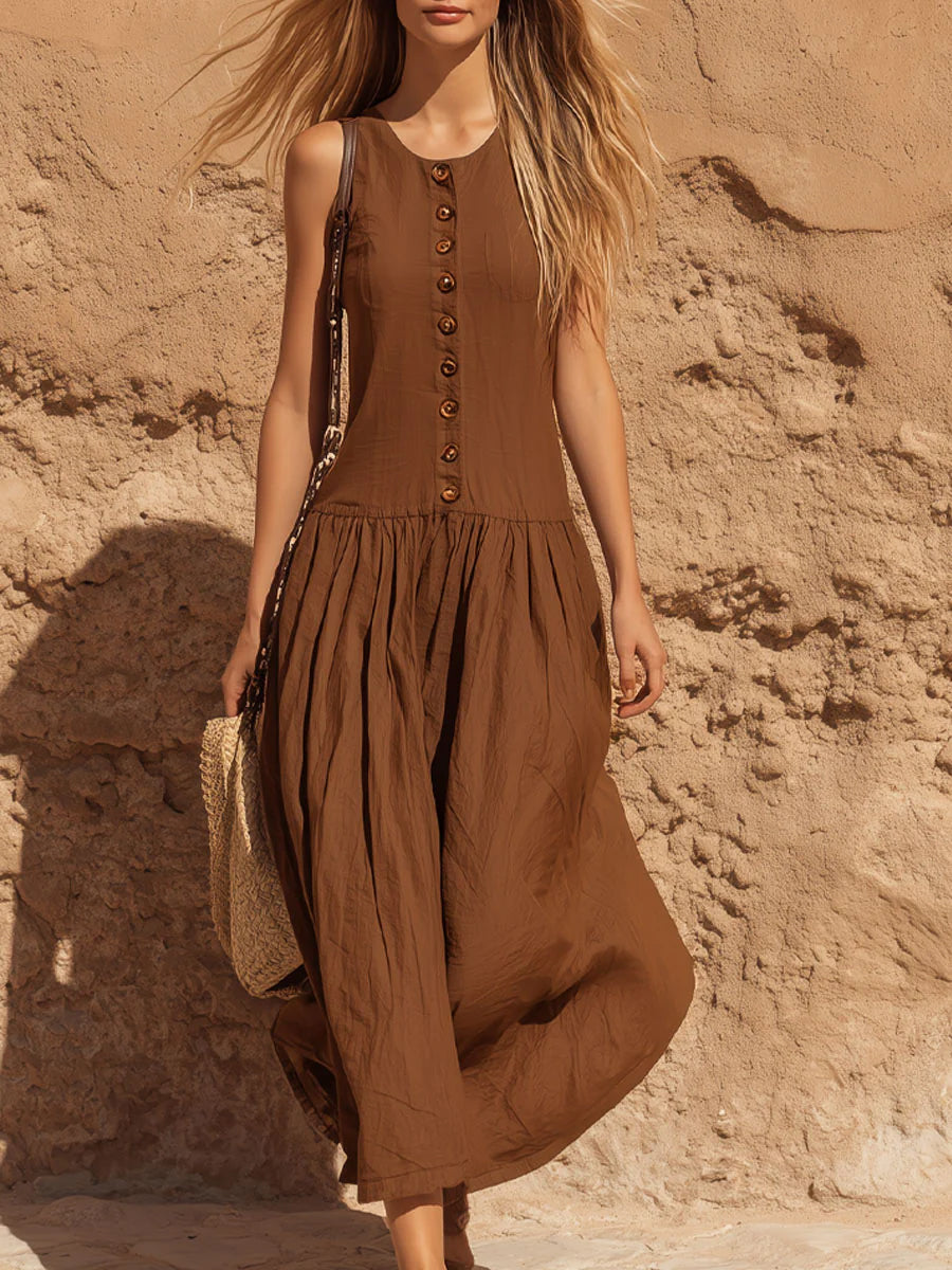 Women's Simple Cotton And Linen Sleeveless Dress