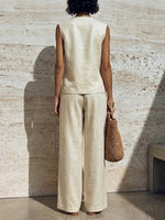 Women's Simple Sleeveless Cotton And Linen Set