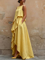 Women's Sleeveless Cotton-linen Dress With Irregular Cut Design