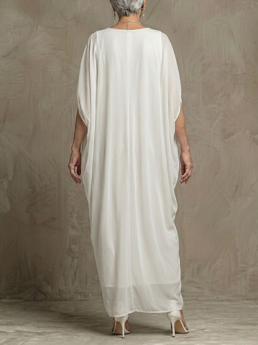 Women's Elegant V-neck Batwing Sleeve Loose-fit Dress