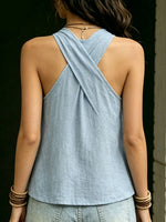 Women's Casual Solid-color Loose V-neck Crisscross Halter Sleeveless Tank Top