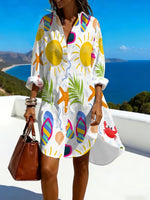 Women's Vacation-themed Printed Cotton Dress