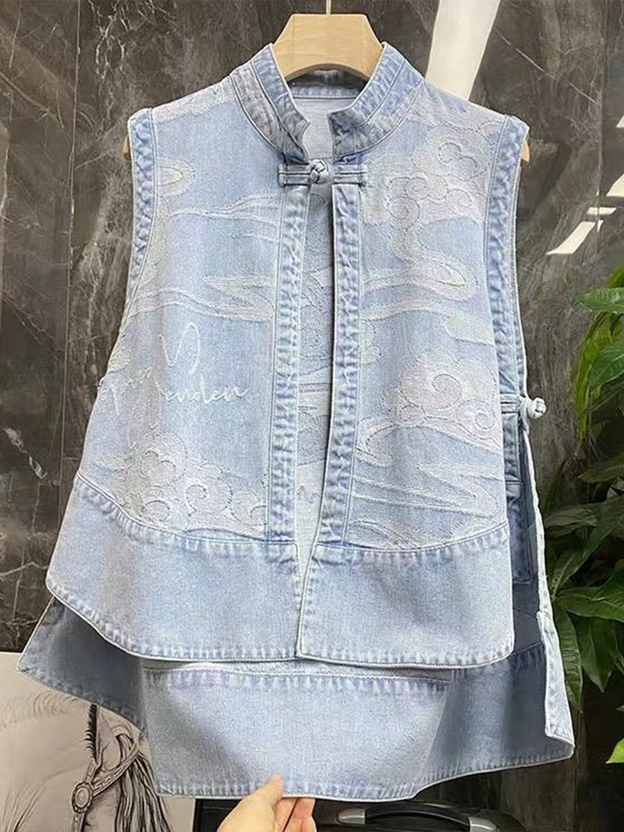 Stylish Casual Jacquard Denim Vest