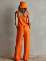 Casual & Simple Bright Orange Cotton-linen Two-piece Set