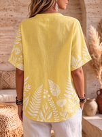 Cozy Pleated Cotton-linen Shirt With Floral Print
