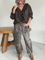 Romantic V-neck Ruffled Linen-cotton Blouse
