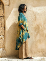Women's Retro Gradient Print Cotton-linen Two-piece Set