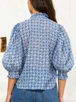 Women's Floral Ruffled Art Casual Stylish Cotton Linen Shirt