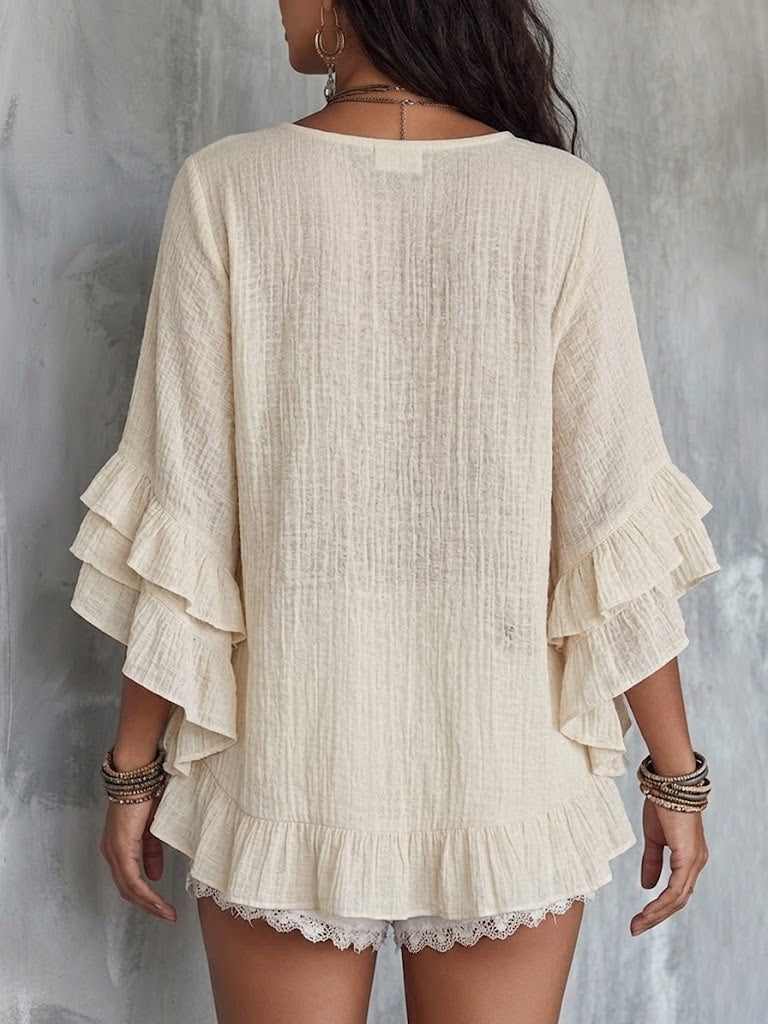 Women's Ruffle-trimmed Bohemian Top