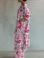 Elegant Pink Leopard Print Two-piece Set