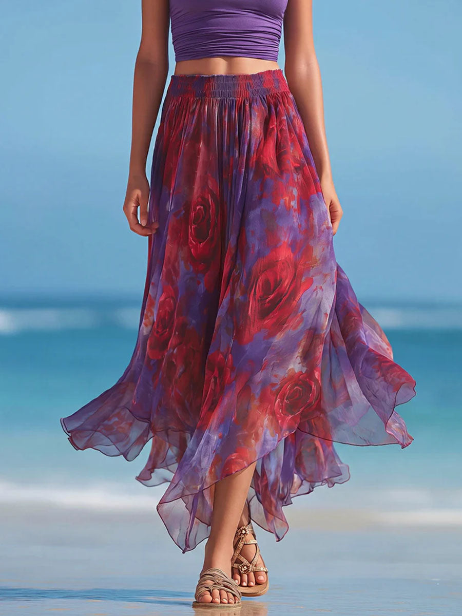 Women's Abstract Print Elastic-waist Casual Loose Chiffon Skirt