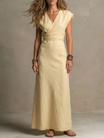 Women's V-neck Sleeveless Wrap-style Cotton-linen Dress