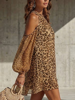 Women's Off-shoulder Leopard Print Chiffon Dress