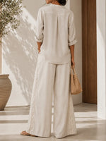 Comfortable Patchwork Lace Tencel Linen Wide-leg Pants